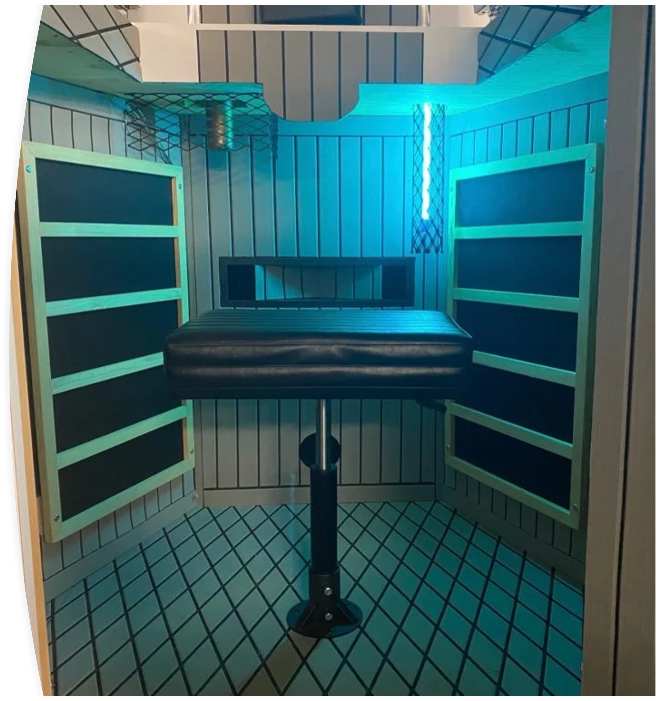 Interior of HEX contrast therapy unit showing UVC self-cleaning light technology